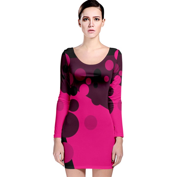 Pink dots Long Sleeve Velvet Bodycon Dress