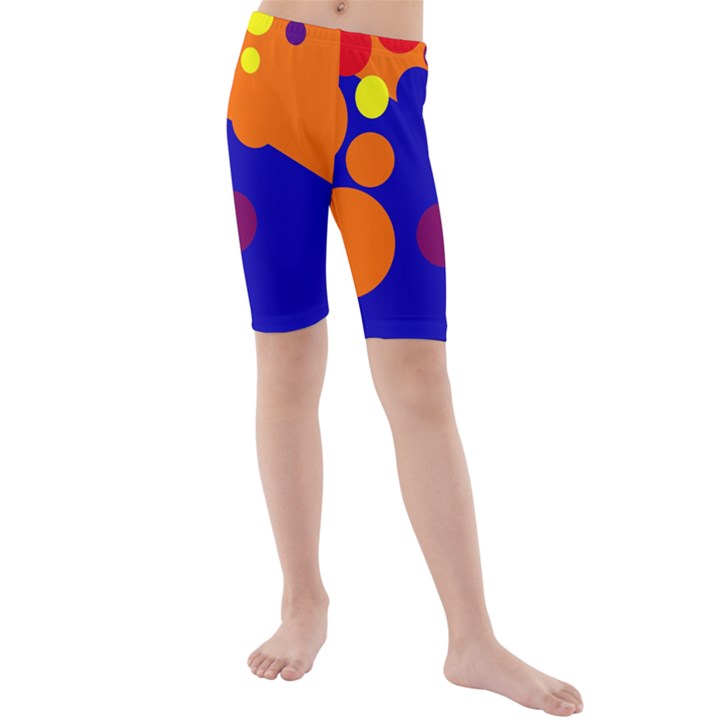 Blue and orange dots Kid s Mid Length Swim Shorts