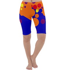 Blue And Orange Dots Cropped Leggings  by Valentinaart