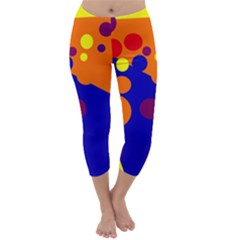 Blue And Orange Dots Capri Winter Leggings 