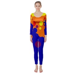 Blue And Orange Dots Long Sleeve Catsuit