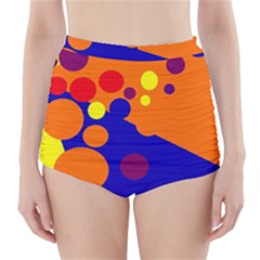 Blue And Orange Dots High-waisted Bikini Bottoms