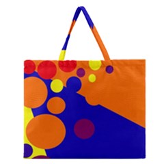 Blue And Orange Dots Zipper Large Tote Bag