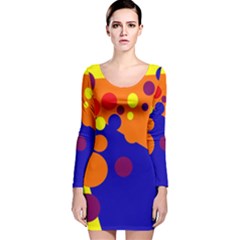 Blue And Orange Dots Long Sleeve Velvet Bodycon Dress by Valentinaart