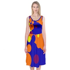 Blue And Orange Dots Midi Sleeveless Dress