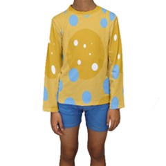 Blue And Yellow Moon Kid s Long Sleeve Swimwear