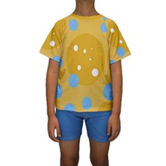 Blue And Yellow Moon Kid s Short Sleeve Swimwear by Valentinaart