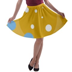 Blue And Yellow Moon A-line Skater Skirt by Valentinaart