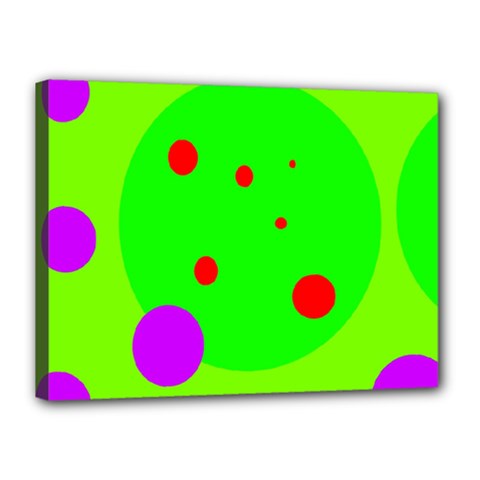 Green and purple dots Canvas 16  x 12 