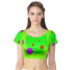 Green and purple dots Short Sleeve Crop Top (Tight Fit)