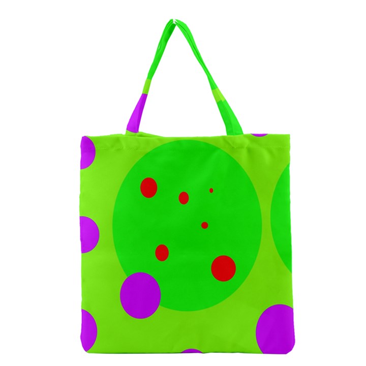 Green and purple dots Grocery Tote Bag