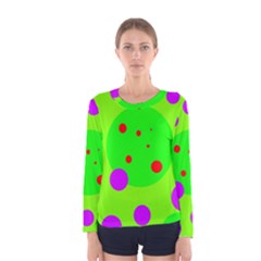 Green and purple dots Women s Long Sleeve Tee