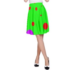 Green and purple dots A-Line Skirt