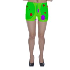 Green And Purple Dots Skinny Shorts by Valentinaart