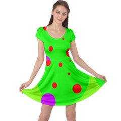 Green and purple dots Cap Sleeve Dresses