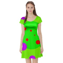 Green and purple dots Short Sleeve Skater Dress