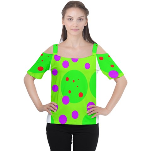 Green And Purple Dots Women s Cutout Shoulder Tee by Valentinaart