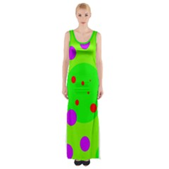 Green and purple dots Maxi Thigh Split Dress