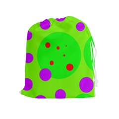 Green And Purple Dots Drawstring Pouches (extra Large)