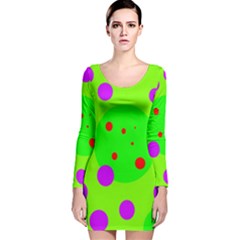 Green and purple dots Long Sleeve Velvet Bodycon Dress