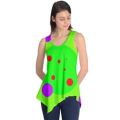 Green And Purple Dots Sleeveless Tunic