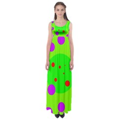 Green And Purple Dots Empire Waist Maxi Dress by Valentinaart