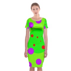 Green and purple dots Classic Short Sleeve Midi Dress