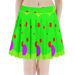 Green and purple dots Pleated Mini Mesh Skirt