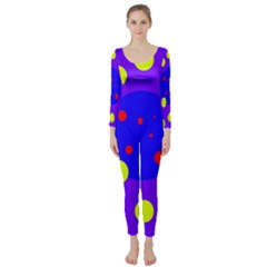 Purple And Yellow Dots Long Sleeve Catsuit by Valentinaart