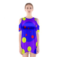 Purple And Yellow Dots Cutout Shoulder Dress