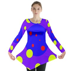 Purple And Yellow Dots Long Sleeve Tunic  by Valentinaart