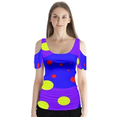 Purple And Yellow Dots Butterfly Sleeve Cutout Tee 