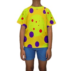 Yellow And Purple Dots Kid s Short Sleeve Swimwear