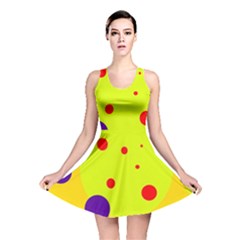 Yellow And Purple Dots Reversible Skater Dress by Valentinaart