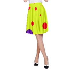 Yellow And Purple Dots A-line Skirt by Valentinaart