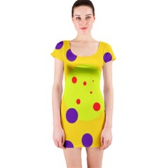 Yellow And Purple Dots Short Sleeve Bodycon Dress by Valentinaart