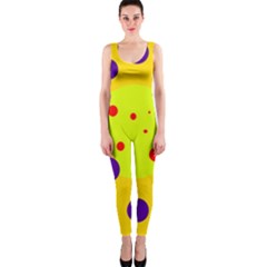 Yellow And Purple Dots Onepiece Catsuit by Valentinaart