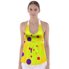 Yellow And Purple Dots Babydoll Tankini Top by Valentinaart