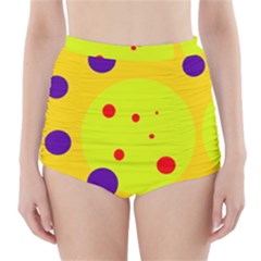 Yellow And Purple Dots High-waisted Bikini Bottoms by Valentinaart