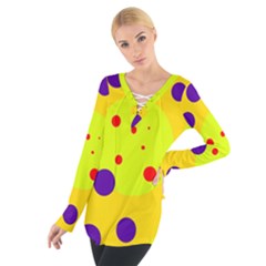 Yellow And Purple Dots Women s Tie Up Tee