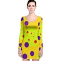 Yellow and purple dots Long Sleeve Velvet Bodycon Dress View1