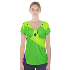 Colorful Abstract Design Short Sleeve Front Detail Top by Valentinaart