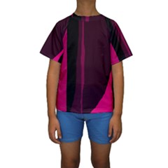 Pink And Black Lines Kid s Short Sleeve Swimwear