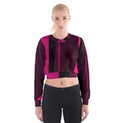 Pink And Black Lines Women s Cropped Sweatshirt by Valentinaart