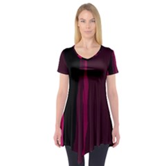 Pink And Black Lines Short Sleeve Tunic  by Valentinaart