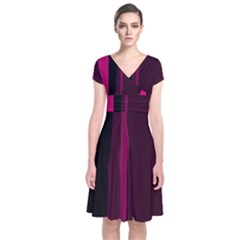 Pink And Black Lines Short Sleeve Front Wrap Dress by Valentinaart