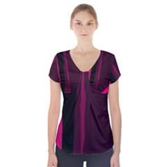 Pink And Black Lines Short Sleeve Front Detail Top