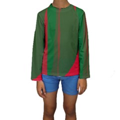 Green And Red Lines Kid s Long Sleeve Swimwear