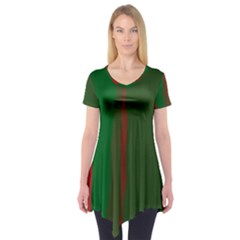 Green And Red Lines Short Sleeve Tunic 