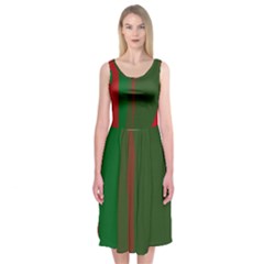 Green And Red Lines Midi Sleeveless Dress